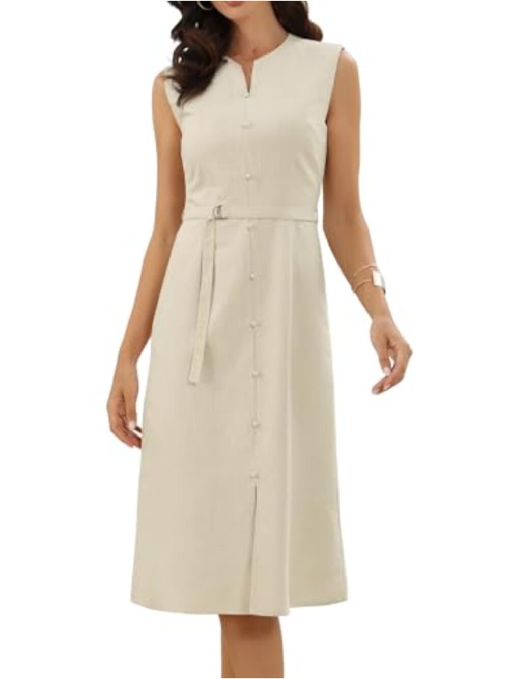 Allegra K Women's Linen Blend Sleeveless Crew Neck A-Line Office Dress